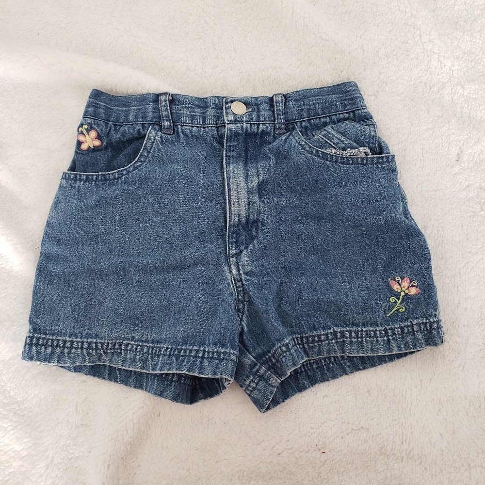 Denim Butterfly & Flower Embroidery Shorts size 5